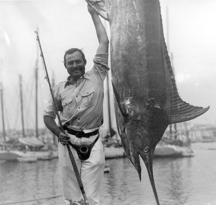Ernest Hemingway with a huge Marlin fish